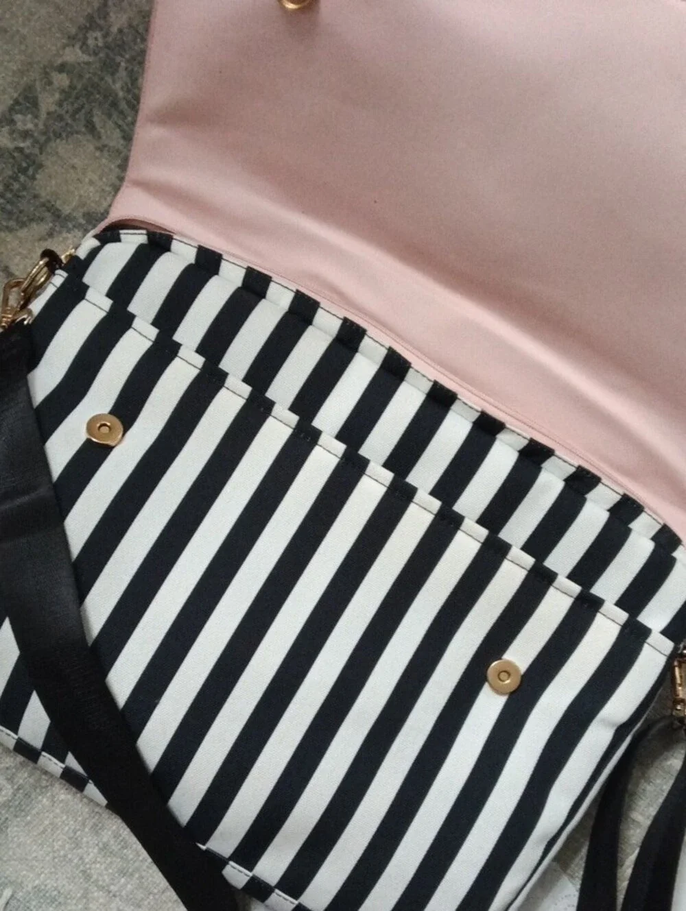 Pink Bow Satchel with Black & White Stripes